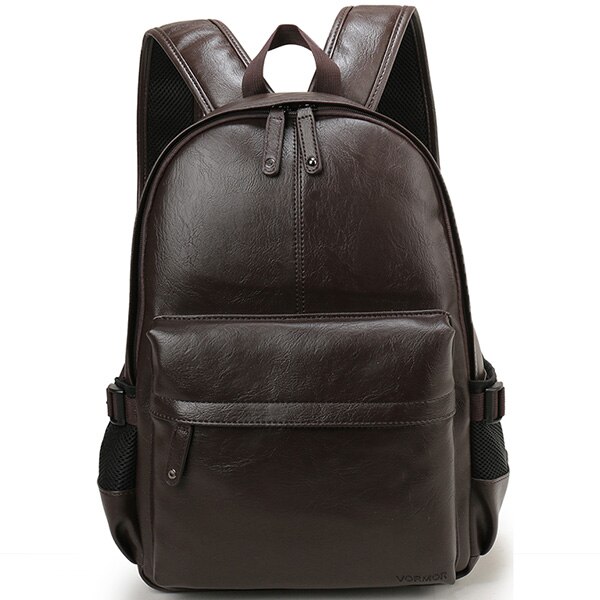 Brand Men Backpack Leather School Backpack Bag Waterproof Travel Bag Casual Leather Book Bag Male Leather Backpack Purse: Chocolate