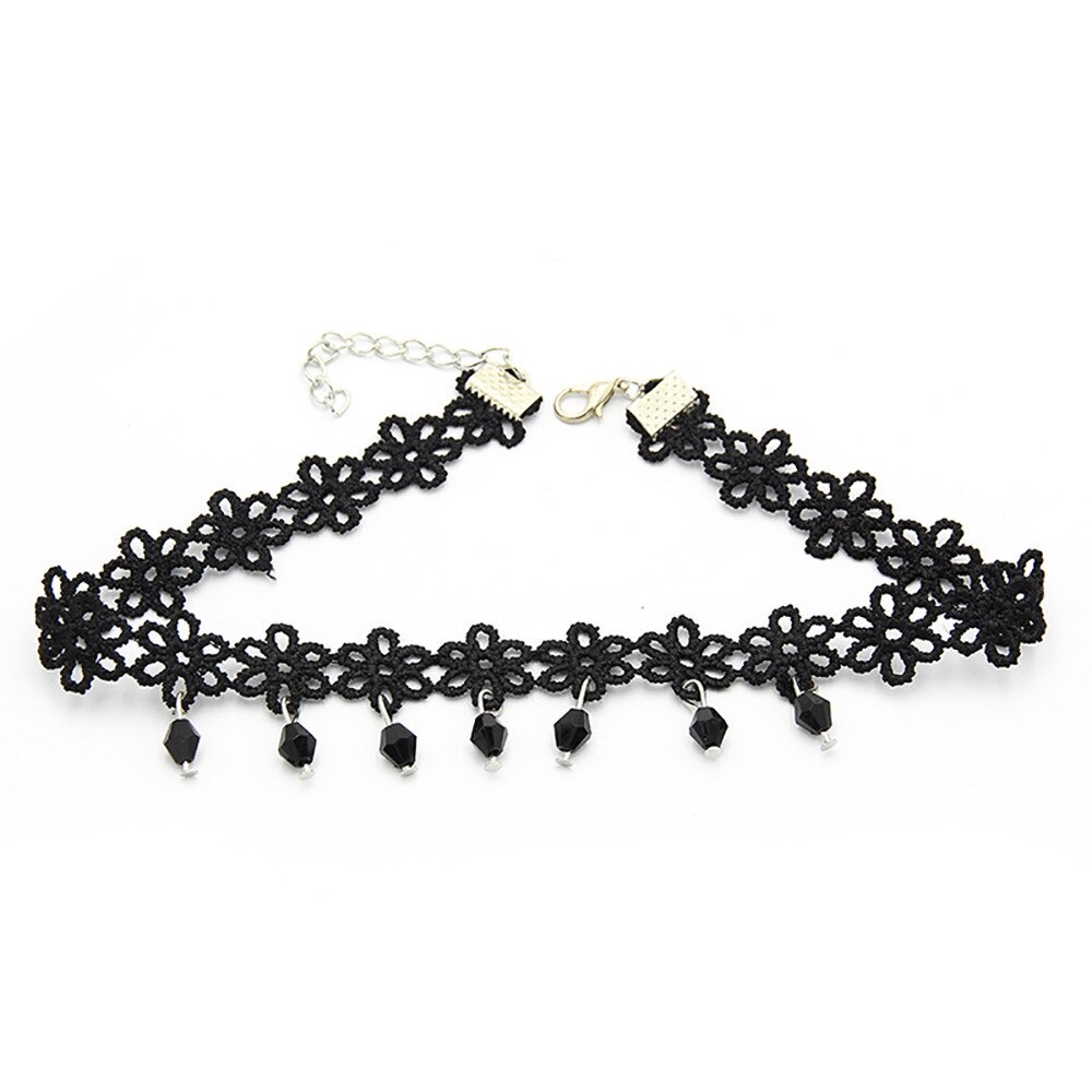 7 Pc Frauen Schwarz Seil Halsband Halskette einstellen strecken Samt Klassische gotisch Spitze Halsband Kette Collier Colar Ожерелье # w5