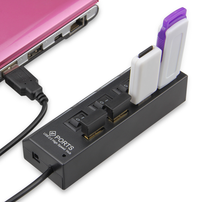 Robotsky usb 2.0 hub 4 portas de alta velocidade divisor usb com led indicador de ligar/desligar interruptor para desktop notebook portátil