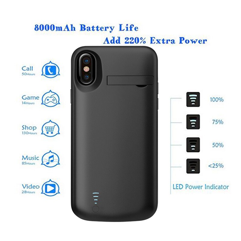 Powerbankhoes voor iphone x xs, zwarte externe batterij, oplaadhoes 6000 mah voor iphone xs max xr, powerbankhoes