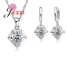 925 Sterling Zilver Bridal Wedding Accessoires Geometrische Cubic ia Hanger Ketting Oorbellen Sets