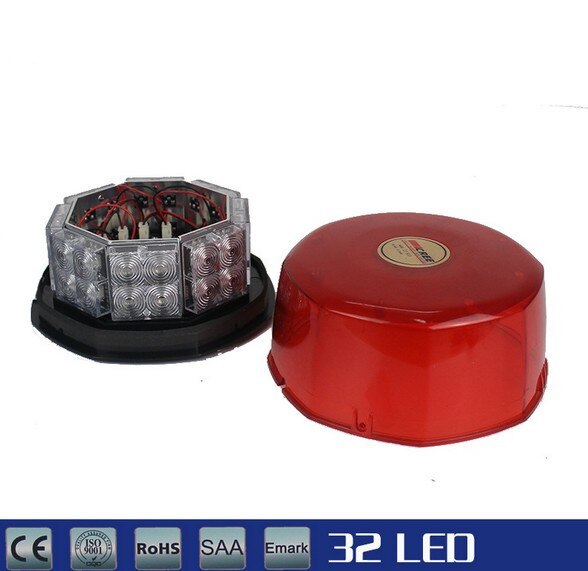 32 LED Amber Magnetic Beacon Light Emergency Warning Strobe Yellow red blue white Roof Round