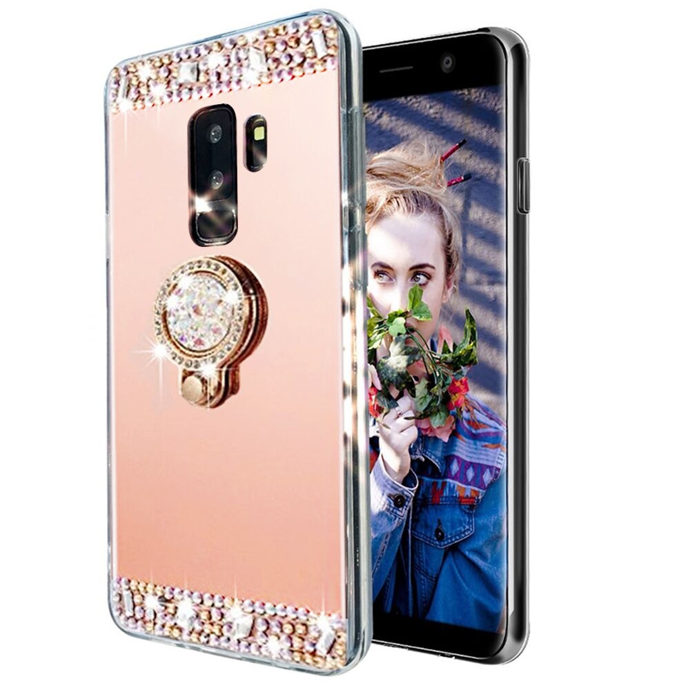 De diamantes de imitación de lujo espejo para Samsung Galaxy S20 Ultra 5G S10 S10e Nota 10 8 9 S9 S8 más S7 S6 borde Bling anillo titular de la cubierta del: For S8 Plus