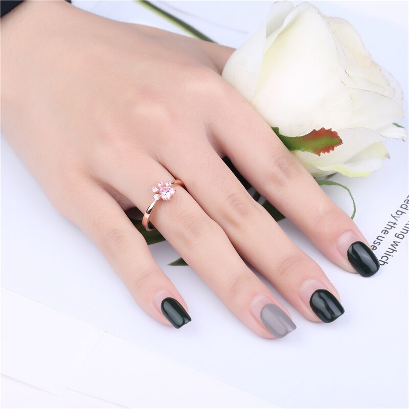 ROXI Bärentatze Katze Klaue Schmuck setzt für Frauen Rose Gold Ringe Zucht Ohrringe Halskette Armbinde Hochzeit Rosa Kristall CZ liebe