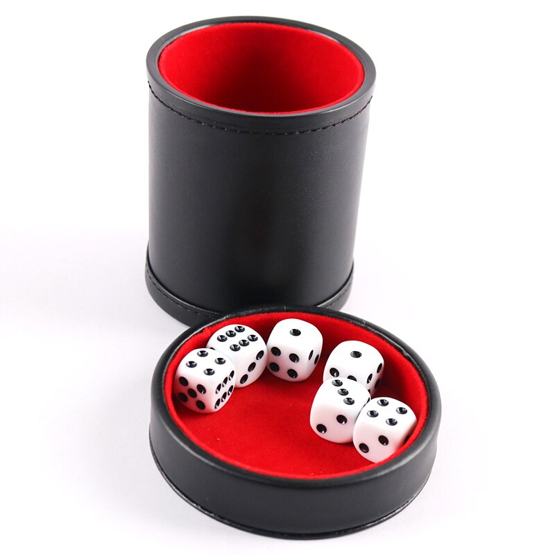 Dubbele Laag Dobbelstenen Cups Zwarte Pu Leer Rood Flanel Dobbelbeker Bar Game Ktv Entertainment Levert Met 6pcs Dices