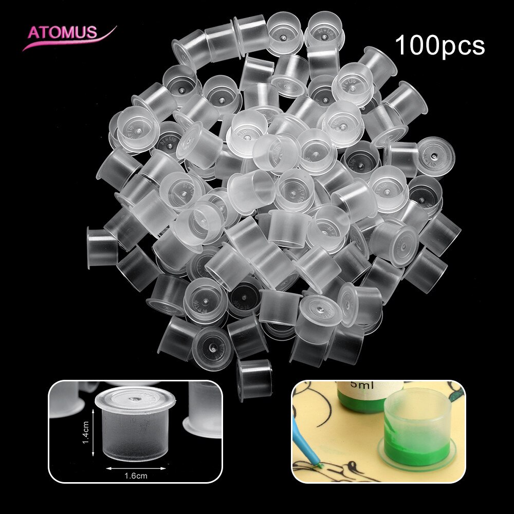ATOMUS 100pcs Transparante Plastic Big Size Tattoo Ink Cups Caps Permanente Make-Up Pigment Cups Tatoeages Kleur Cup Wenkbrauw Cap