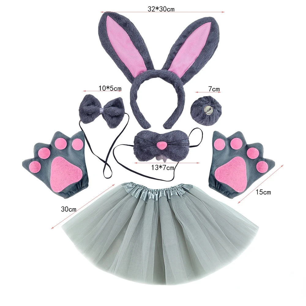 Hase Kaninchen Kostüm Zubehör Bauernhof Tier verkleiden Stirnband Rock Tutu Schwanz weiß grau: Black