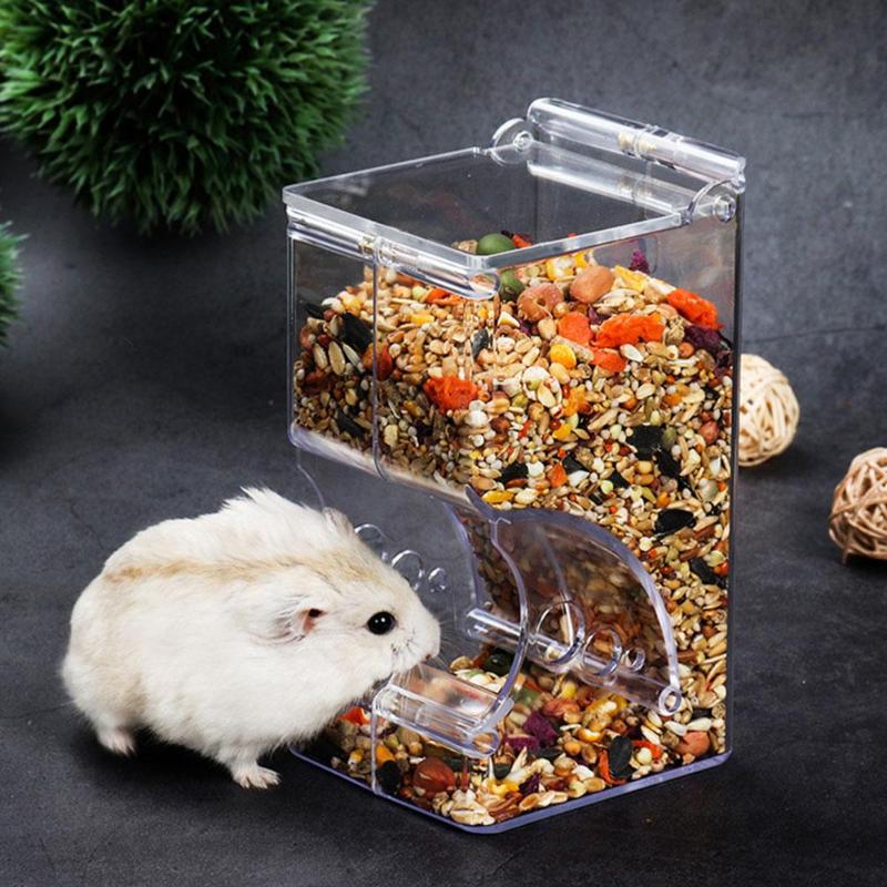 Dispensador de alimentos transparente para hámster, recipiente de alimentos para animales pequeños, seguro y de mal gusto, suministros para mascotas, alimentación automática para animales pequeños