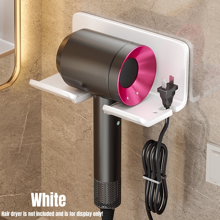 Support pour sèche-cheveux, support pour lisseur de cheveux, étagères sans clous pour salle murale, salle de bain, étagère de rangement murale pour la maison: WHITE