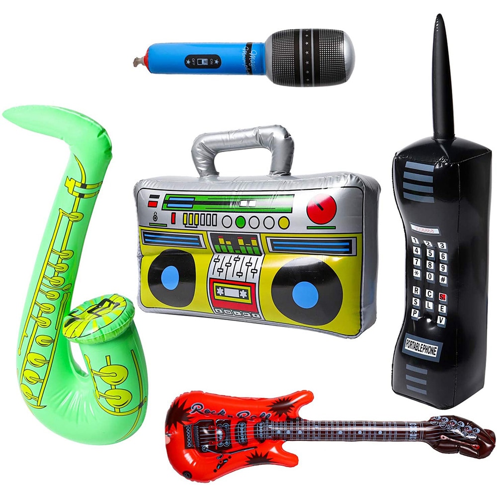 5Pcs Opblaasbare Rock Star Party Decoratie Doos Mobiele Telefoon Gitaar Props Voor 80's 90's Roll Levert Kerst Verjaardag