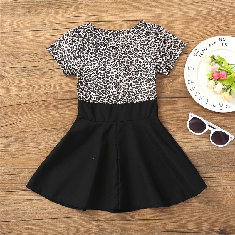 sommer Mädchen Kleider Kinder Elegante Leopard Print Prinzessin Kleid Mädchen Kurzarm Kleid 2 3 4 6 7 8 jahre Kinder Kleidung