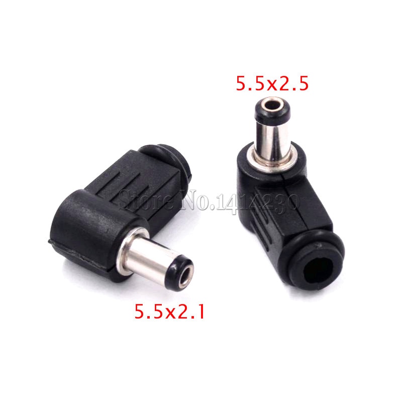 5 stuks Zwart 2.1mm x 5.5mm 2.5mm x 5.5mm Dc-Man Plug Jack Adapter 90 graden Mannelijke