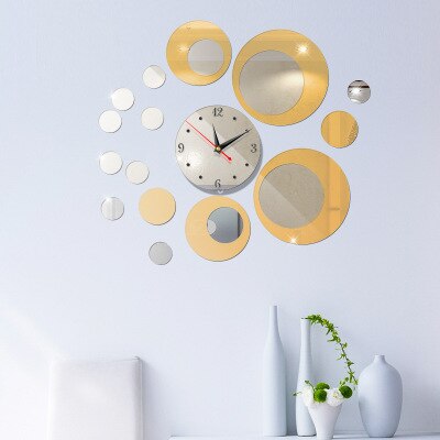3D horloge murale miroir Stickers muraux grandes horloges de cuisine décoratives autocollants acryliques auto-adhésif suspendus montre décor salon: yellow