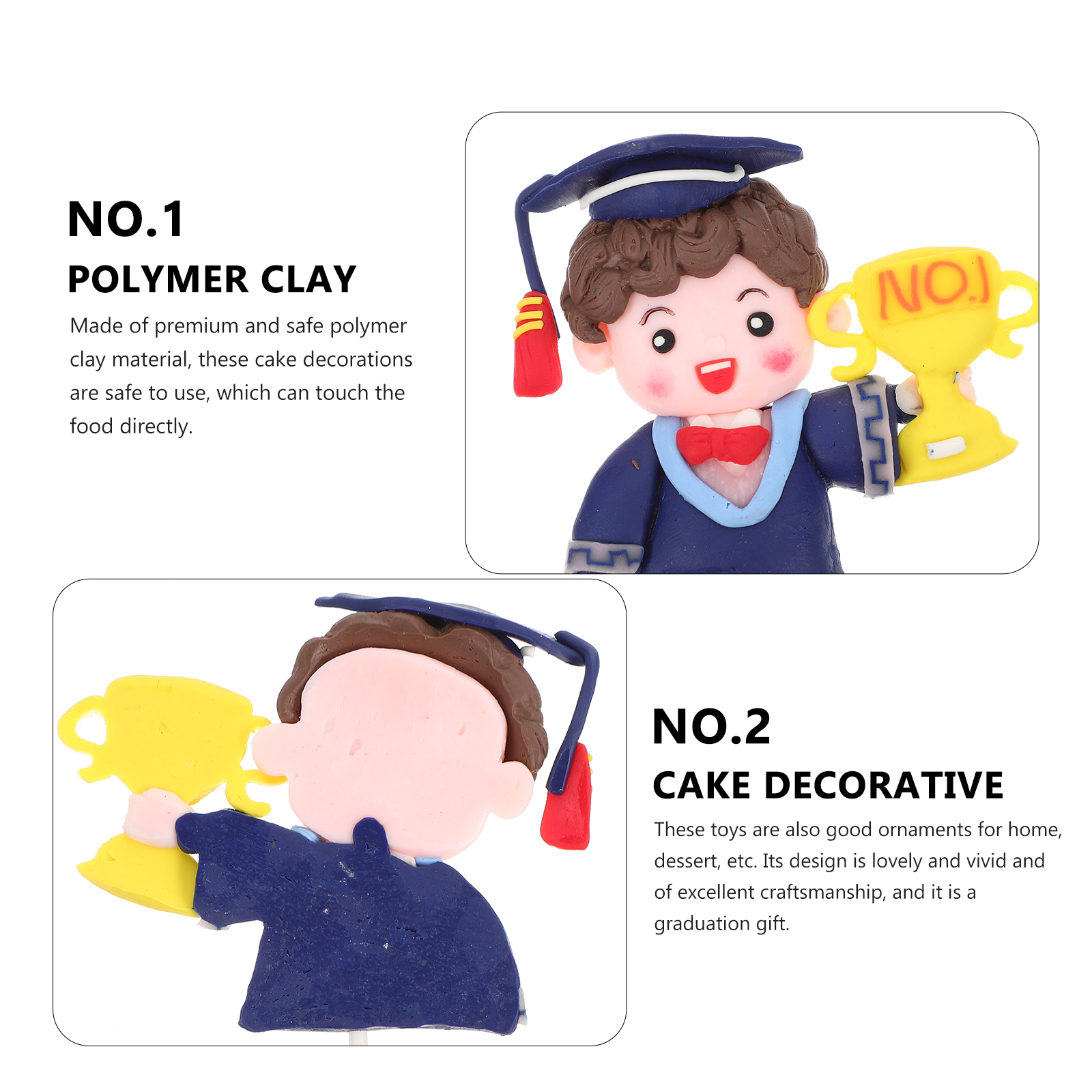 2Pcs Graduation Boy Girl Cake Topper Graduation Party Lovely Cake Decorations