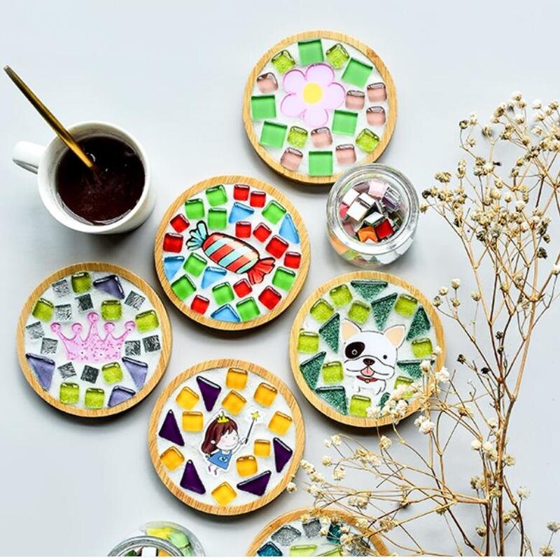 1Set Glas Mozaïek Tegels Voor Diy Handgemaakte Hobby Bamboe Coaster Handgemaakte Voor Kinderen Puzzel Mozaïek Materiaal
