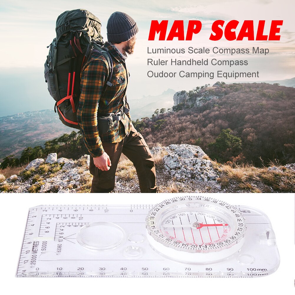 Luminous Drawing Scale Compass Map Ruler Buckle for Camping Hiking Competition Orienteering Compass