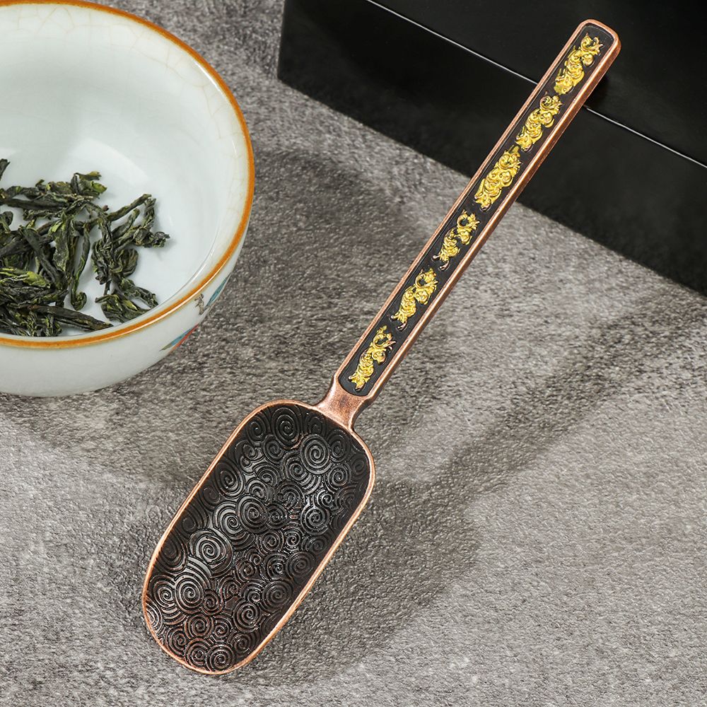 Retro Bronze Chinese Tea Spoons Copper Green Tea Scoop Spoon Tea Leaves Chooser Holder Chinese Kongfu Tea Tools Accessories