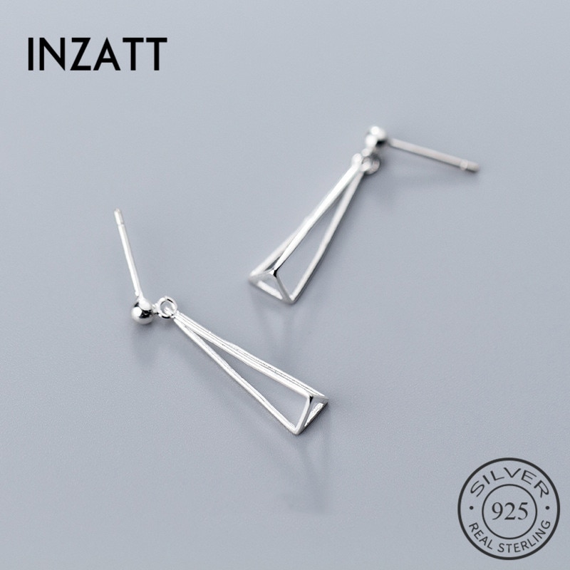 INZATT Real 925 Sterling Silver Minimalist OL Earrings For Women Fine Jewelry Solid Hollow Geometric Triangle