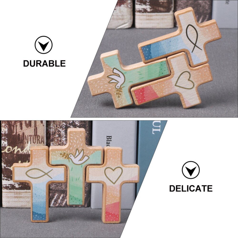 3Pcs Hout Staande Cross Chic Heilige Kruis Decor Desktop Cross Gemengde Stijl