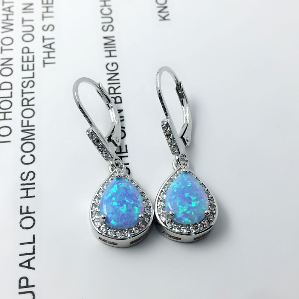 Conjuntos de jóias para As Mulheres 925 Sterling Silver Blue Square Opal Colar Pulseira Cúbicos de Zircônia Conjuntos de Jóias de Casamento (Hub Lam fong)