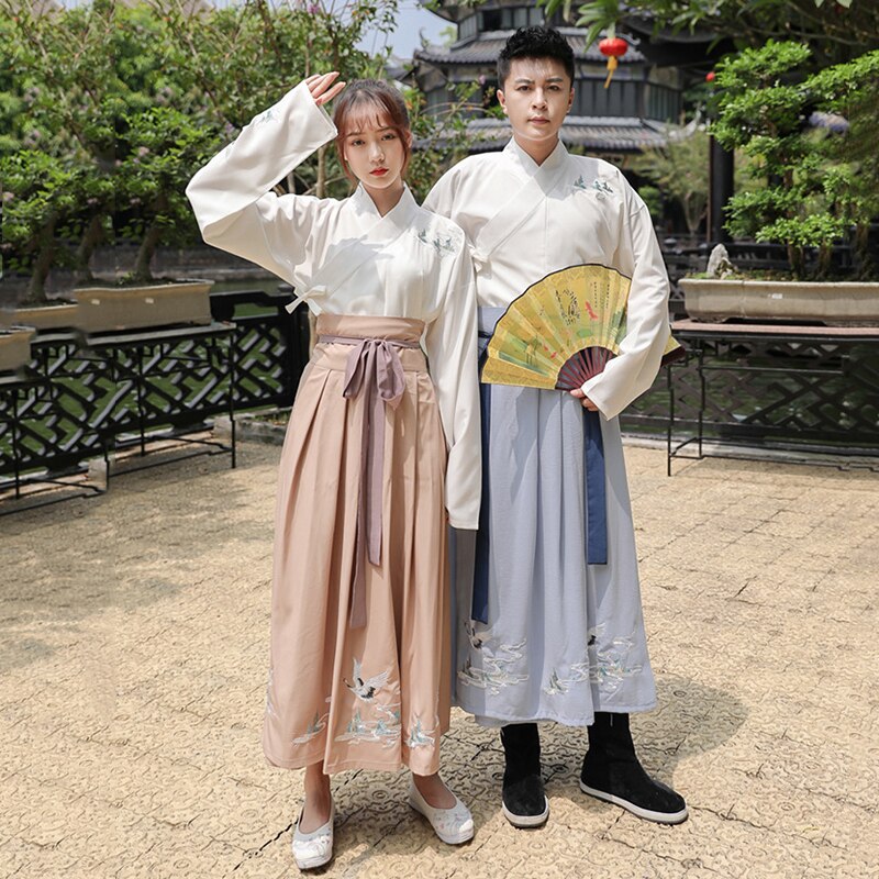 Traditionele Dans Kostuums Hanfu Vrouwen Mannen Crane Borduren Prestaties Kleding Folk Fee Jurk Festival Rave Outfit DC3163