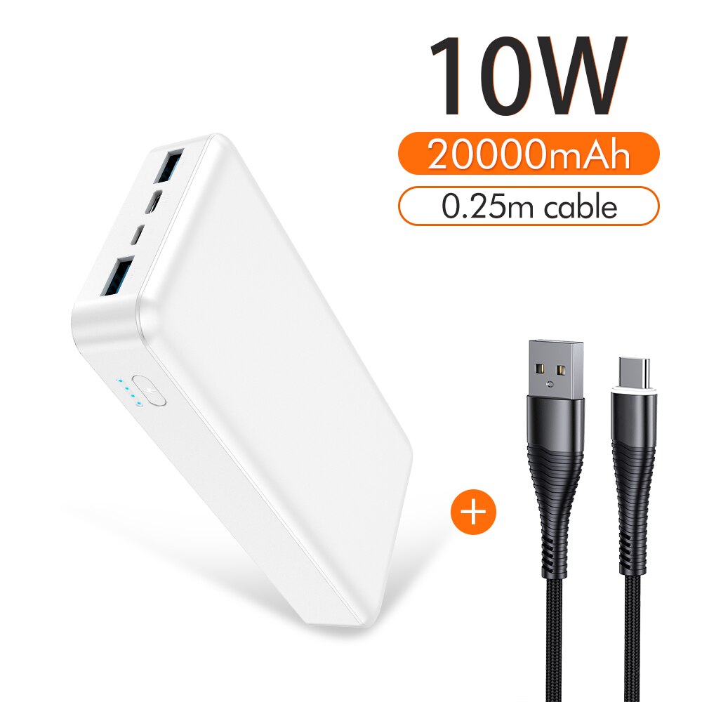 20000Mah Power Bank Draagbare Dual Usb Oplader Powerbank Voor Iphone 11 Pro Xiaomi Mobiele Telefoon Externe Batterij Oplader Powerbank: White set 10W