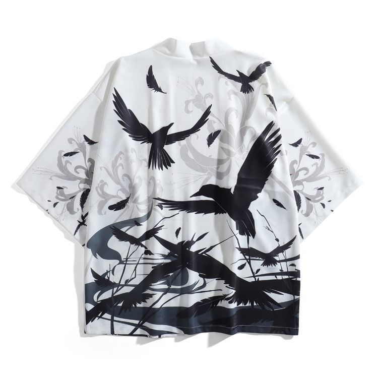 Cárdigan bonito Kimono Crow Surplices estudiante fino abrigo japonés suelto protector solar hombres mujeres verano ropa asiática Yukata camisetas: Default Title