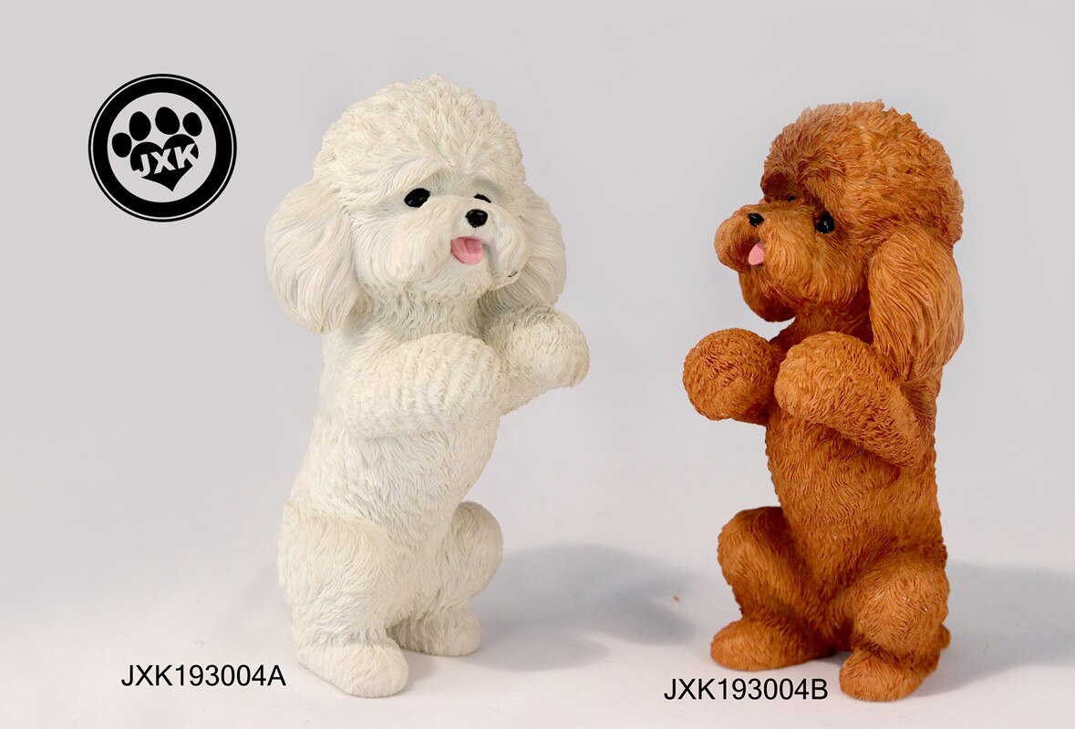 JXK Cute Poodle Dog Pet Healing Figure Canidae Animal Collector Toy Resin Desktop Decoration