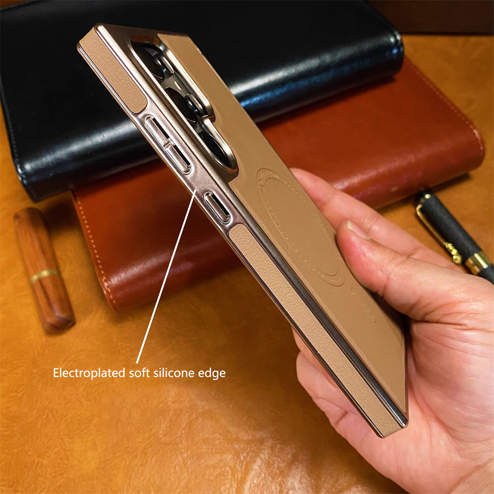 Étui magnétique en cuir à cadre souple plaqué , pour Samsung Galaxy S25 S24 S23 S22 Ultra Magsafe, Charge sans fil