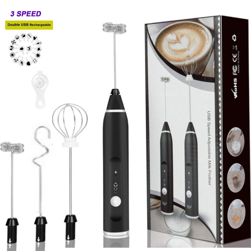 Usb Oplaadbare Blender Melkopschuimer 3 Snelheden Elektrische Rvs Handheld Mini Blender Drink Mixer Voor Melk Eieren