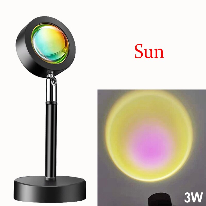Sunset Projector Lamp Rainbow Atmosphere Led USB Operate Atmosphere Led Night Lights Projection Floor Lamp neon signs for room: 3W sun