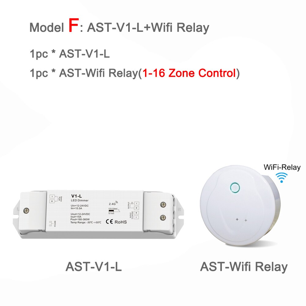 Led dimmer switch 12v 24v dc  rf 2.4g trådlös fjärrkontroll pwm konstant spänning smart wifi enfärgad led strip dimmer  v1- l: Modell f