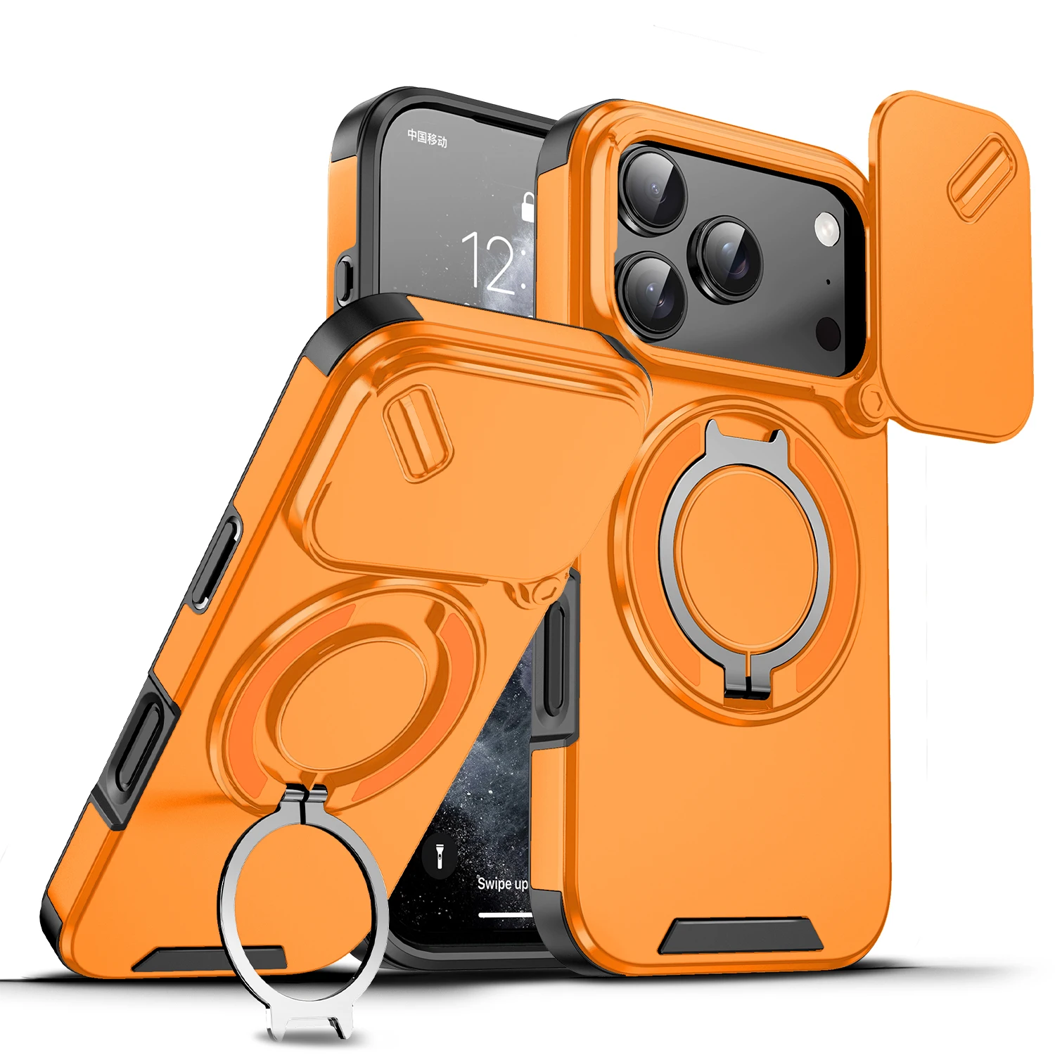 luxe360 ° Ring Standhouder Magneet Telefoonhoesje voor iPhone 17 Air 17 Pro Max Schokbestendige Slide Camera Protecto Cover: Oranje / iPhone 17 Pro Max