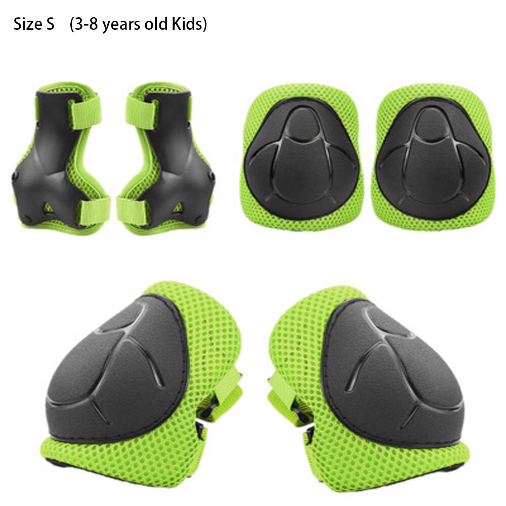 KINGBIKE Kids Roller Skating Bicycle Helmet Knee Wrist Guard Elbow Pad Set 7 pieces Child Cycling Sports Protective Guard Gear: Protector-Green