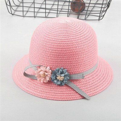 SUOGRY Summer Women's Beach Sun Cap Stylish Straw Hat For Women Protection UV Flowers Straw Hats Girls: pink / Children 50-54cm