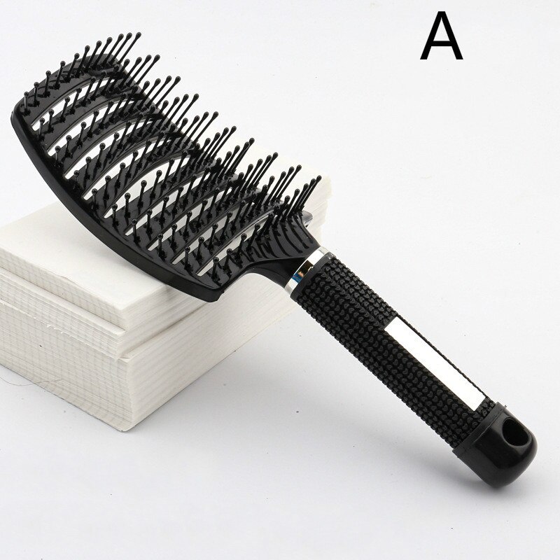 Brushy Anti Klit Hairbrush Women Female Hair Scalp Massage Comb Bristle&nylon Hairbrush Wet Curly Detangle Hair Brush for Salon: A-Black
