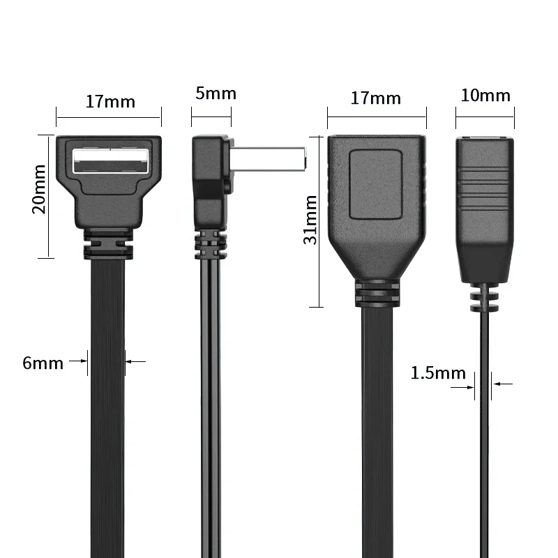 USB Elleboog Computer Verlengsnoer 1 tot 2 65 W Snel Opladen Platte Datakabel 10/20 cm Mobiele Telefoon Auto Expander Carplay Splitter