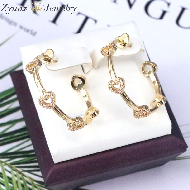 5 paires, or couleur coeur boucles d'oreilles pour femmes fille clair CZ pierre boucle d'oreille bijoux