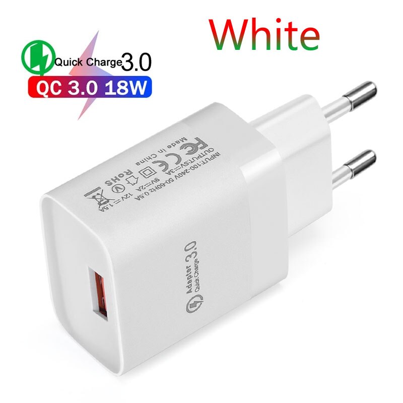 Cargador USB QC 3,0 de 18W, adaptador de carga rápida de teléfono para Realme, C21, Samsung, Xiaomi 11 Lite: White Charger
