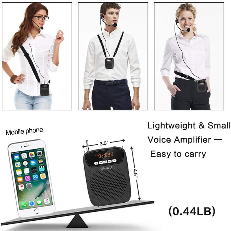 SHIDU-Amplificador de voz para micrófono para profesores, altavoz megáfono con Radio FM, reproductor de discos para guía de viaje