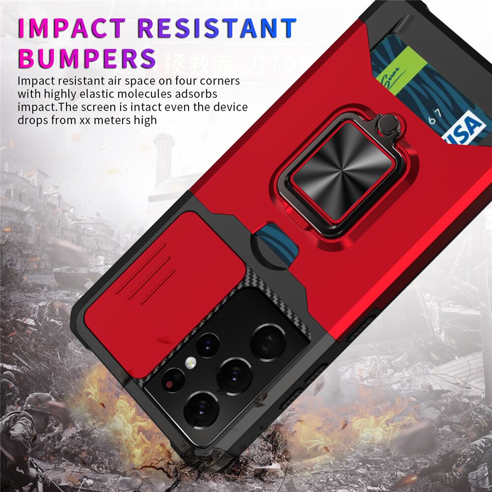 Til samsung galaxy note 20 ultra 5g etui slide panser stødsikkert kort slot etui note 20 note 20 ultra magnetisk metal stativ cover