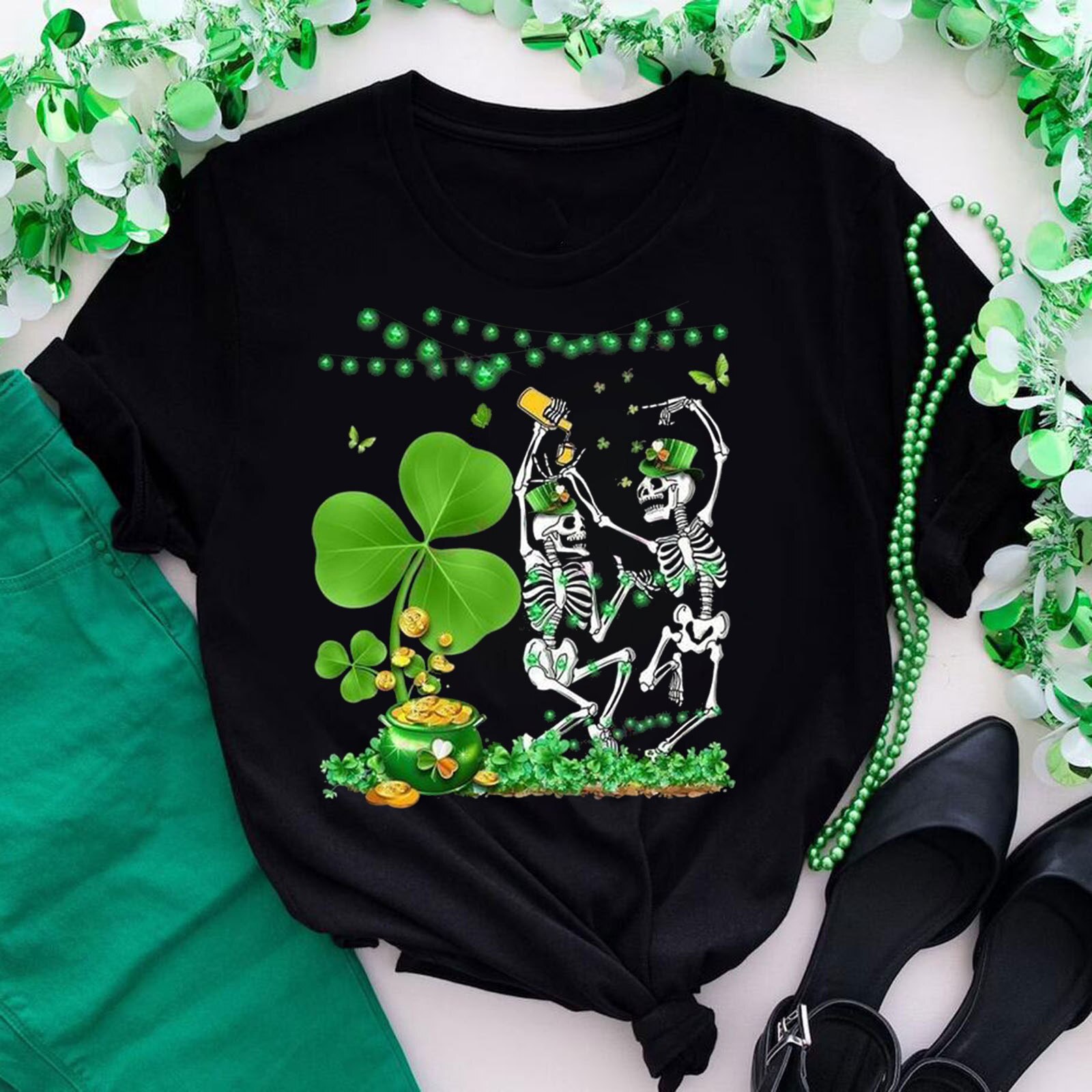 Camiseta con estampado verde del Día de San Patricio para Mujer, blusa holgada de manga corta con cuello redondo, ropa para Mujer: XL / Verde militar