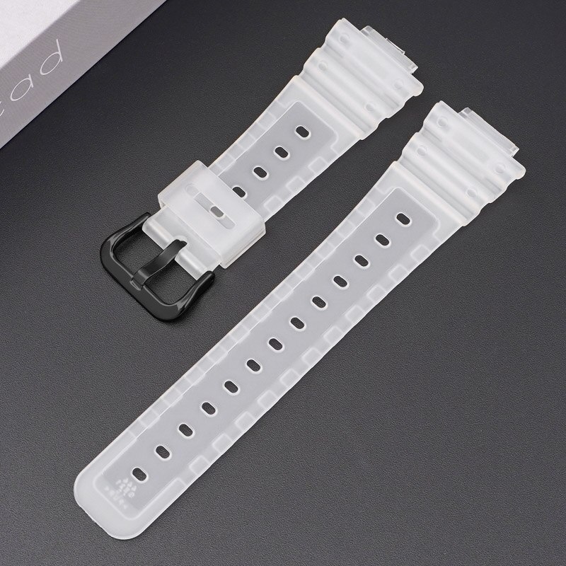 Bracelet de montre en caoutchouc pour Casio AQ-S810W/S800W AE-1000W SGW-400H/300H/500H W-735H, Silicone noir, boucle ardillon: Half Transparent 02