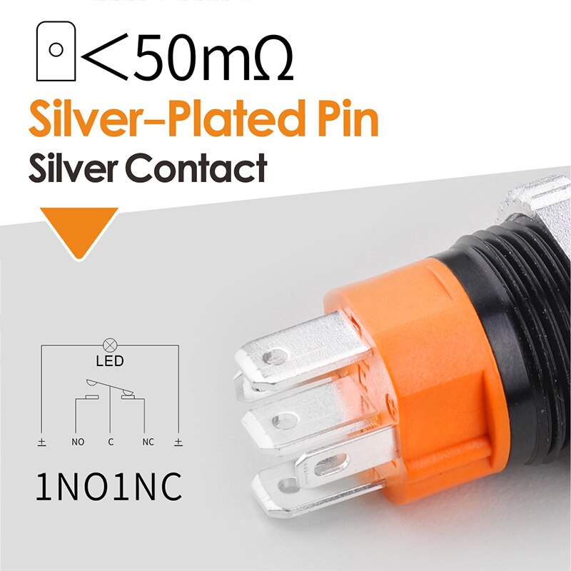 LANBOO 16mm waterproof high current metal button switch gear switch blue wave factory direct sales with indicator 5-24V