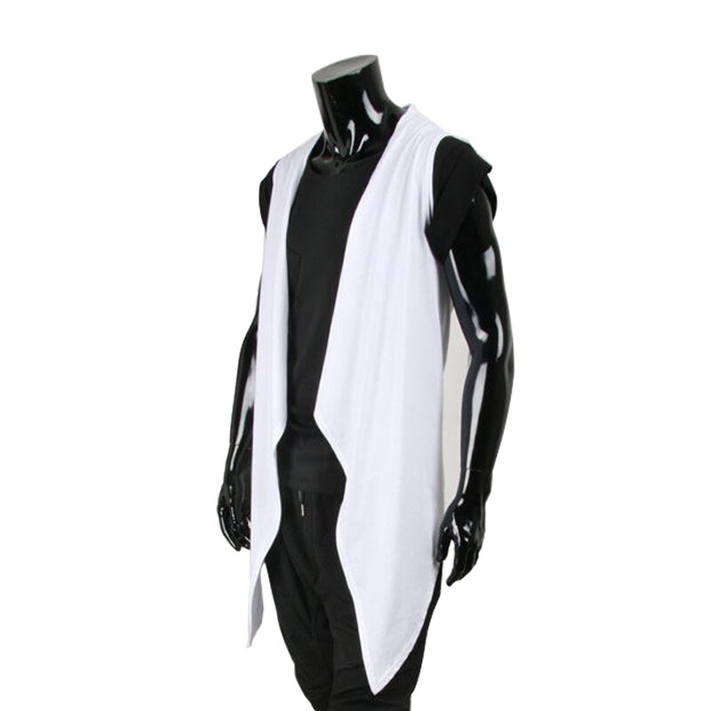 Chaleco largo de estilo punk rock para hombre, traje de chaleco largo de estilo coreano sin mangas,: Blanco / XL