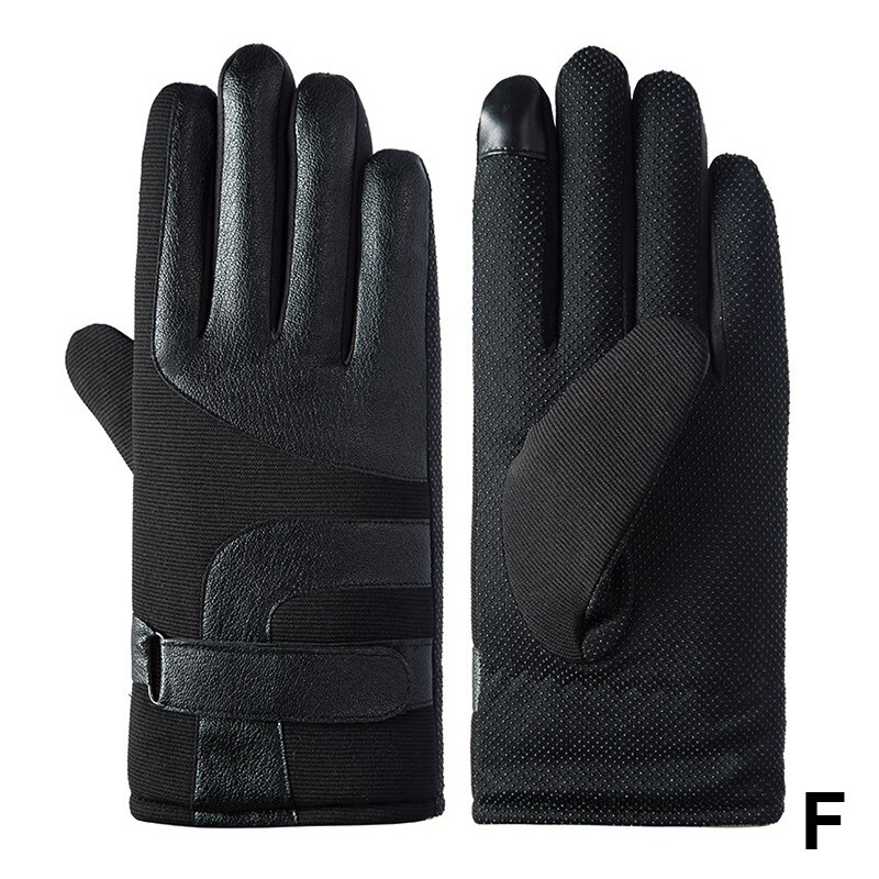 Men Winter Warm Gloves PU Leather Gloves Riding Cold-Proof Plus Velvet Thick Windproof Touch screen Motorcycle Glove Winter: f