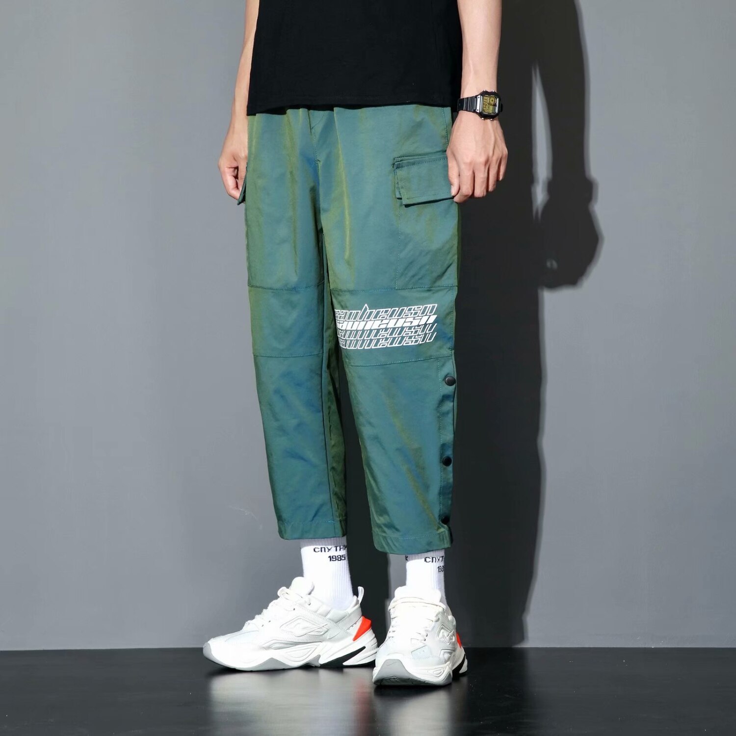 Zazomde streetwear last bukser herre reflekterende løs hofte hopp fritidsbukser herre harem bukse harajuku jogger joggebukse herre bukser: Xl / Ck33 grønne