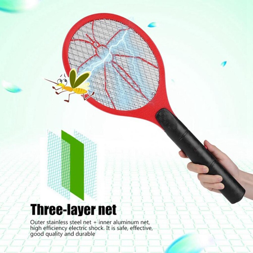 Vliegenmepper Elektrische 3-Lagen Mesh Ongediertebestrijder Bug Zapper Racket Draadloze Lange Handvat Batterij Aangedreven