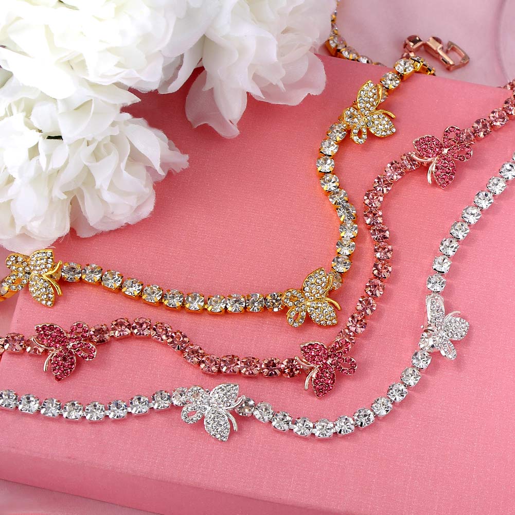 Flatfoosie Bling Della Farfalla Del Rhinestone Della Collana Del Choker Per Le Donne Fuori Ghiacciato Di Cristallo Tennis Catena Della Collana Dei Monili di Cerimonia Nuziale del Regalo