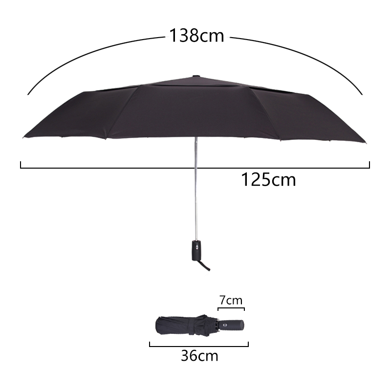 Grand parapluie automatique pour hommes et femmes, 125cm, résistant au vent, Double couche 3 pliable, parapluie de Golf, pluie et voyage